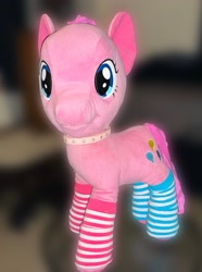 Size: 2233x2998 | Tagged: safe, artist:thebronypony123, derpibooru import, pinkie pie, earth pony, g4, clothes, female, indoors, irl, photo, plushie, socks, solo, striped socks