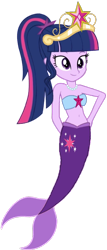 Size: 440x1024 | Tagged: safe, artist:fireluigi29, derpibooru import, sci-twi, twilight sparkle, mermaid, equestria girls, g4, belly, belly button, big crown thingy, crown, element of magic, fins, fish tail, jewelry, mermaid princess, mermaid tail, mermaidized, necklace, pearl necklace, regalia, simple background, sleeveless, solo, species swap, tail, transparent background