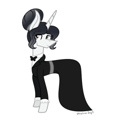 Size: 1660x1670 | Tagged: safe, artist:darbypop1, derpibooru import, oc, oc only, oc:friday the 13th, unicorn, clothes, dress, female, horn, mare, simple background, solo, transparent background