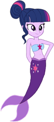 Size: 449x1024 | Tagged: safe, artist:fireluigi29, derpibooru import, sci-twi, twilight sparkle, mermaid, equestria girls, g4, alternate hairstyle, bare shoulders, belly, belly button, fins, fish tail, mermaid tail, mermaidized, missing accessory, no glasses, simple background, sleeveless, solo, species swap, tail, transparent background