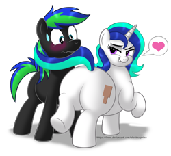 Size: 4879x4440 | Tagged: safe, artist:aleximusprime, derpibooru import, oc, oc only, oc:rider, oc:susan, earth pony, pony, unicorn, blushing, butt, commission, duo, duo male and female, female, flirting, heart, horn, in love, male, nervous, pictogram, plot, seduction, seductive, simple background, sultry pose, sweat, tail, tail seduce, transparent background