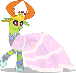 Size: 1187x1135 | Tagged: safe, artist:byteslice, derpibooru import, thorax, changedling, changeling, g4, .svg available, clothes, crossdressing, cute, dress, ear piercing, earring, gala dress, gown, jewelry, king thorax, male, piercing, regalia, simple background, solo, svg, thorabetes, tiara, transparent background, vector