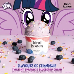 Size: 2391x2391 | Tagged: safe, derpibooru import, twilight sparkle, twilight sparkle (alicorn), alicorn, blueberry, cup, equestria daily, female, flavors of friendship, food, fruit, ice cream, kind kones, kind kones (ice cream store), singapore, solo, sprinkles, twilight sparkle's blueberry dream, vegan