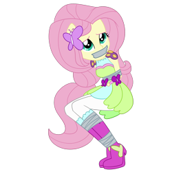 Size: 2000x2000 | Tagged: safe, artist:nie-martw-sie-o-mnie, derpibooru import, fluttershy, equestria girls, g4, legend of everfree, bondage, boots, butterfly hairpin, crystal guardian, female, femsub, fluttersub, gag, shoes, simple background, sitting, solo, submissive, tape, tape bondage, tape gag, transparent background