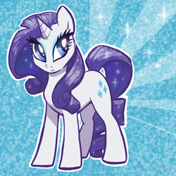 Size: 2048x2048 | Tagged: safe, artist:pfeffaroo, derpibooru import, part of a set, rarity, pony, unicorn, g4, abstract background, eyeshadow, female, glitter, high res, horn, looking sideways, makeup, mare, outline, solo, sparkles, standing, tail, three quarter view, white outline