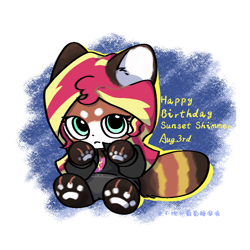 Size: 900x900 | Tagged: safe, artist:candywang12648, derpibooru import, sunset shimmer, red panda, semi-anthro, equestria girls, g4, clothes, cute, green eyes, orange fur, solo, species swap, two toned hair