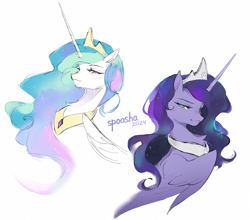 Size: 1350x1190 | Tagged: safe, artist:spoosha, derpibooru import, princess celestia, princess luna, alicorn, aurora borealis, jewelry, princess, regalia, smiling