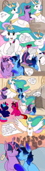 Size: 2667x10000 | Tagged: safe, derpibooru import, princess celestia, twilight sparkle, twilight sparkle (alicorn), oc, oc:blue thunder, alicorn, celebration, coronation, crying, everypony, foal, prince, princess