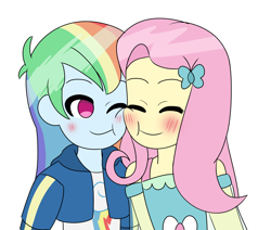 Size: 3680x3120 | Tagged: safe, derpibooru import, fluttershy, rainbow dash, human, equestria girls, g4, :t, blush lines, blushing, cheek squish, cheek to cheek, duo, duo female, eyes closed, female, flutterdash, lesbian, one eye closed, shipping, smiling, squishy cheeks