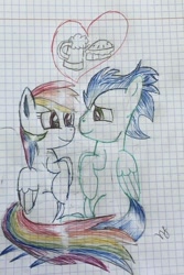 Size: 476x714 | Tagged: artist needed, source needed, safe, derpibooru import, rainbow dash, soarin', pegasus, pony, duo, duo male and female, female, graph paper, male, mare, shipping, sketch, soarindash, stallion, straight, traditional art