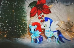 Size: 720x467 | Tagged: safe, derpibooru import, rainbow dash, soarin', pegasus, pony, christmas, christmas tree, female, holiday, male, mare, mistletoe, shipping, soarindash, stallion, straight, toy, tree