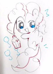 Size: 2156x3000 | Tagged: safe, artist:夏天就要吃冰糕, derpibooru import, pinkie pie, earth pony, pony, cupcake, female, filly, foal, food, simple background, sketch, solo, traditional art, white background