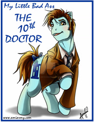 Size: 1024x1326 | Tagged: safe, artist:amelie-ami-chan, derpibooru import, part of a series, part of a set, earth pony, pony, series:my little bad ass, 2011, clothes, david tennant, deviantart watermark, doctor who, jacket, looking at you, male, necktie, not doctor whooves, obtrusive watermark, raised hoof, raised leg, signature, simple background, stallion, tenth doctor, watermark, white background