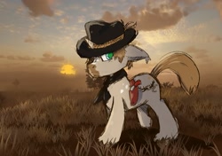 Size: 1819x1277 | Tagged: safe, artist:mr_deggster, derpibooru import, oc, oc only, pony, unicorn, arthur morgan, cutie mark, gun, handgun, hat, horn, male, outdoors, revolver, solo, weapon