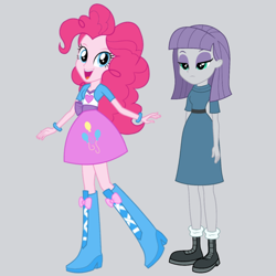 Size: 1080x1080 | Tagged: safe, alternate version, derpibooru import, editor:josephpatrickbrennan, maud pie, pinkie pie, human, equestria girls, g4, duo, duo female, female, gray background, open mouth, open smile, siblings, simple background, sisters, smiling