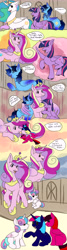 Size: 2667x10000 | Tagged: safe, derpibooru import, princess cadance, princess flurry heart, twilight sparkle, twilight sparkle (alicorn), oc, oc:blue thunder, alicorn, pony, baby, baby pony, canon x oc, comic, female, foal, male, prince, princess, shipping, straight, thundersparkle