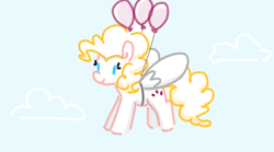 Size: 714x397 | Tagged: safe, artist:algoatall, derpibooru import, pinkie pie, surprise, earth pony, pony, g1, balloon, clothes, cosplay, costume, female, floating, flying, mare, pinktober, pinktober 2023, solo