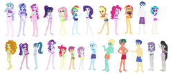 Size: 3244x1402 | Tagged: safe, artist:jacob-van-antwerp, derpibooru import, adagio dazzle, apple bloom, applejack, aria blaze, dean cadance, dj pon-3, flash sentry, fluttershy, maud pie, octavia melody, pinkie pie, princess cadance, princess celestia, princess luna, principal celestia, rainbow dash, rarity, sci-twi, scootaloo, shining armor, sonata dusk, starlight glimmer, sweetie belle, timber spruce, trixie, twilight sparkle, vice principal luna, vinyl scratch, zephyr breeze, human, equestria girls, g4, alumnus shining armor, base, base used, belly, belly button, bikini, clothes, cutie mark crusaders, denim, denim shorts, equestria girls-ified, glasses, humane five, humane six, one-piece swimsuit, shorts, simple background, swimsuit, the dazzlings, white background