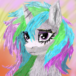 Size: 1761x1757 | Tagged: safe, artist:minecake, derpibooru import, oc, oc only, oc:cake sparkle, unicorn, bust, gradient background, horn, impressionism, modern art, portrait, solo