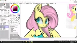 Size: 715x402 | Tagged: safe, artist:sickbelle, derpibooru import, fluttershy, anthro, pegasus, pony, g4, microsoft windows, paint tool sai, windows 10, wip