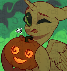 Size: 2304x2436 | Tagged: safe, derpibooru import, oc, pony, adoptable, art, base, character, commission, green background, halloween, holiday, pumpkin, simple background, smiling, smirk, solo, tongue, tongue out, your character here