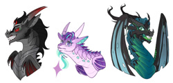 Size: 1280x619 | Tagged: source needed, safe, artist:lightry, derpibooru import, king sombra, queen chrysalis, starlight glimmer, dragon, g4, simple background, trio, white background, wings of fire (book series)