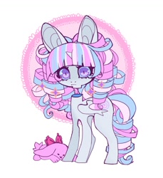 Size: 1058x1154 | Tagged: safe, artist:cutesykill, derpibooru import, oc, oc only, oc:princess marshmallow, alicorn, rabbit, alicorn oc, animal, bangs, big ears, big eyes, blue sclera, circle background, colored pinnae, colored sclera, concave belly, decapitated, ears, eyelashes, female, female oc, floating head, folded wings, frown, horn, lace, long legs, looking at you, lore in description, mare oc, pigtails, princess, purple eyes, ringlets, simple background, slit eyes, small horn, solo, sparkles, standing, thick eyelashes, three toned mane, three toned tail, twintails, unicorn horn, white background, white coat, wide eyes, wings