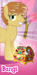 Size: 125x251 | Tagged: safe, derpibooru import, feather bangs, earth pony, pony, g4, bangs, captain obvious, cropped, english, gameloft, looking at you, male, meme, my little pony: magic princess, smiling, smiling at you, solo, stallion, text, wow! glimmer