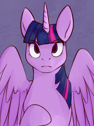 Size: 520x700 | Tagged: safe, artist:bunnyshrubby, derpibooru import, twilight sparkle, twilight sparkle (alicorn), alicorn, equestria at war mod, g4, bust, horn, portrait, raised hoof, raised leg, solo, wings