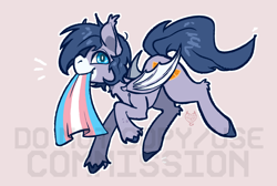 Size: 1000x673 | Tagged: safe, artist:maroonmads, derpibooru import, oc, oc only, bat pony, pony, commission, pride, pride flag, solo, transgender pride flag, ych result