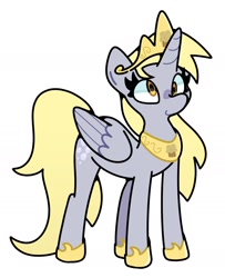 Size: 1530x1884 | Tagged: safe, artist:kindakismet, derpibooru import, derpy hooves, alicorn, pony, g4, alicornified, crown, derpicorn, jewelry, princess derpy, race swap, regalia, simple background, smiling, solo, white background