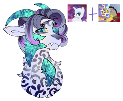 Size: 1280x1043 | Tagged: safe, artist:malinraf1615, derpibooru import, screencap, discord, rarity, oc, draconequus, hybrid, g4, bust, episode needed, interspecies offspring, offspring, parent:discord, parent:rarity, parents:raricord, portrait, screencap reference, simple background, transparent background