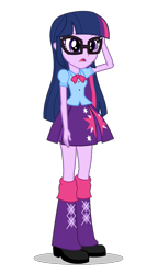 Size: 620x1080 | Tagged: safe, artist:cwt10101, derpibooru import, twilight sparkle, human, equestria girls, g4, accessory swap, clothes, cropped, female, glasses, pleated skirt, shoes, simple background, skirt, solo, transparent background