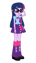 Size: 620x1080 | Tagged: safe, artist:cwt10101, derpibooru import, twilight sparkle, human, equestria girls, g4, accessory swap, clothes, cropped, female, glasses, pleated skirt, shoes, simple background, skirt, solo, transparent background