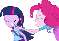 Size: 827x580 | Tagged: safe, derpibooru import, edit, edited screencap, editor:homersimpson1983, screencap, pinkie pie, twilight sparkle, human, equestria girls, g4, background removed, backpack, duo, duo female, female, not a vector, simple background, transparent background