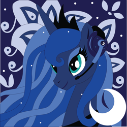 Size: 1803x1806 | Tagged: safe, alternate version, artist:the-paper-pony, derpibooru import, princess luna, alicorn, pony, g4, abstract background, bust, female, headphones, jewelry, mare, portrait, regalia, solo