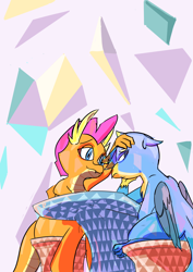 Size: 2150x3035 | Tagged: safe, artist:skunkstripe, derpibooru import, gallus, smolder, dragon, griffon, g4, comforting, duo, duo male and female, fanfic, fanfic art, fanfic cover, female, male, sitting