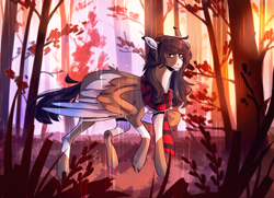 Size: 1800x1300 | Tagged: safe, artist:riressa, derpibooru import, oc, oc only, pegasus, pony, clothes, female, forest, mare, nature, scarf, scenery, solo, tree