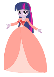 Size: 412x592 | Tagged: safe, artist:cheerful9, artist:selenaede, derpibooru import, twilight sparkle, human, equestria girls, g4, base used, bow, clothes, cute, dress, female, gown, jewelry, necklace, pearl necklace, queen miranda, simple background, smiling, sofia the first, solo, twiabetes, white background