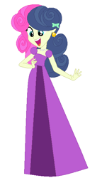 Size: 346x599 | Tagged: safe, artist:glittertiara, artist:selenaede, derpibooru import, bon bon, sweetie drops, human, equestria girls, g4, alternate hairstyle, base used, clothes, cute, dress, ear piercing, earring, female, gown, hairpin, jewelry, necklace, open mouth, open smile, pearl necklace, piercing, poofy shoulders, prom dress, simple background, smiling, solo, white background