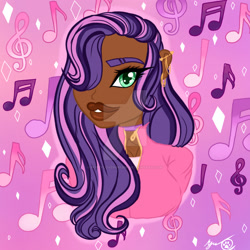 Size: 1920x1920 | Tagged: safe, artist:puppylover091306, derpibooru import, sweetie belle, human, alternate hairstyle, choker, clothes, dark skin, deviantart watermark, ear piercing, earring, female, grin, hair over one eye, humanized, jacket, jewelry, obtrusive watermark, piercing, shirt, smiling, solo, watermark