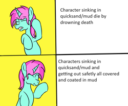 Size: 1200x1000 | Tagged: safe, artist:amateur-draw, derpibooru import, oc, oc only, oc:belle boue, pony, unicorn, cringing, disgusted, eyes closed, horn, hotline bling, implied mud, implied quicksand, meme, meme edit, mud, ponified, ponified meme, quicksand, smiling, solo, species swap, stallion oc, unicorn oc