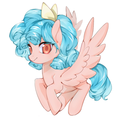 Size: 2560x2560 | Tagged: safe, artist:lawillowsea, derpibooru import, cozy glow, pegasus, pony, g4, female, filly, flying, foal, simple background, smiling, solo, spread wings, white background, wings