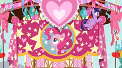 Size: 828x465 | Tagged: safe, derpibooru import, screencap, pinkie pie, twilight sparkle, twilight sparkle (alicorn), alicorn, earth pony, g4, yakity-sax, female, ponyville town hall