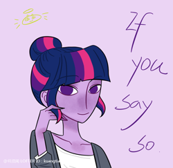 Size: 750x728 | Tagged: safe, artist:kuangtianxuan37462, derpibooru import, twilight sparkle, equestria girls, g4, purple background, simple background, solo