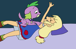 Size: 1112x718 | Tagged: safe, artist:mojo1985, derpibooru import, applejack, spike, dog, human, equestria girls, g4, armpit tickling, armpits, arms in the air, best friend, best friends, cute, duo, duo male and female, female, friend, friends, laughing, legs, male, playing, pretty, tickle torture, tickling