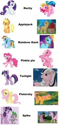 Size: 610x1309 | Tagged: safe, artist:sieriszockera, derpibooru import, edit, screencap, applejack, applejack (g1), cotton candy (g1), fluttershy, pinkie pie, pinkie pie (g3), posey, rainbow dash, rainbow dash (g3), rarity, rarity (g3), spike, spike (g1), twilight, twilight sparkle, bird, dragon, earth pony, pegasus, pony, unicorn, g1, g3, g4, my little pony 'n friends, rescue at midnight castle, the runaway rainbow, apple, apple tree, artwork, bipedal, bird on head, bow, cloud, comparison, duo, duo male and female, female, food, g1 to g4, g3 to g4, garden, generation leap, happy, horn, looking at you, looking up, male, mane seven, mane six, mountain, offscreen character, open mouth, open smile, pinterest, raised hoof, raised leg, shy, simple background, sky, smiling, smiling at you, solo, spread wings, standing, surprised, tail, tail bow, tree, trio, walking, white background, wingless spike, wings