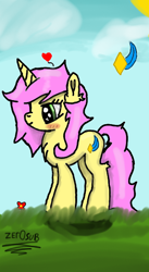 Size: 384x703 | Tagged: safe, artist:zer0sub, derpibooru import, oc, unicorn, digital art, grass, horn, outdoors, pink mane