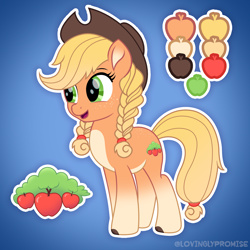 Size: 2000x2000 | Tagged: safe, artist:lovinglypromise, derpibooru import, part of a set, applejack, pony, alternate cutie mark, alternate design, braid, cloven hooves, gradient background, solo