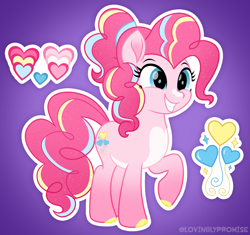 Size: 2126x2000 | Tagged: safe, artist:lovinglypromise, derpibooru import, pinkie pie, pony, alternate cutie mark, alternate design, cloven hooves, gradient background, solo